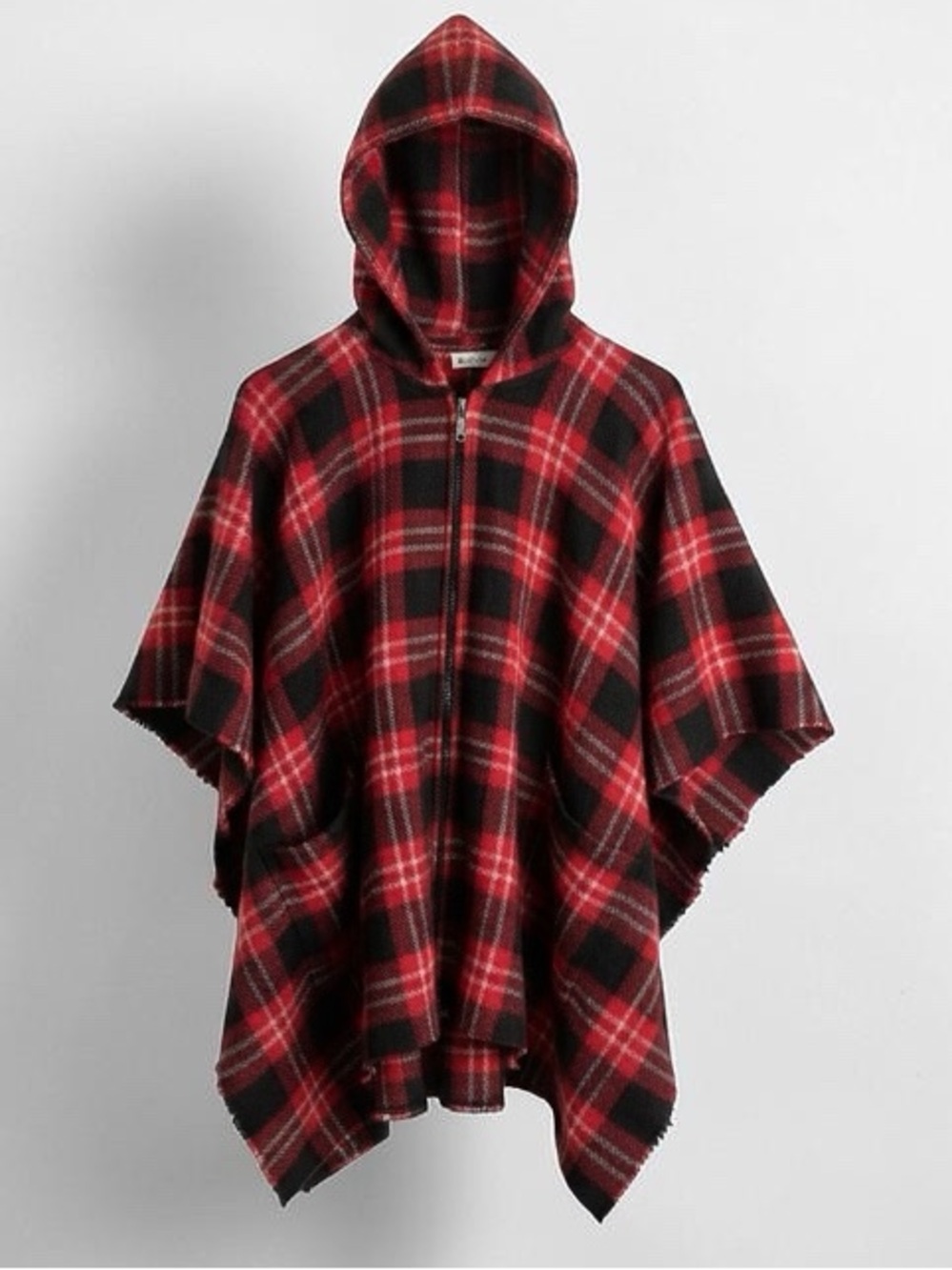 Red and Black Flannel Plaid Hooded Cape Jacket- Women's Hooded Poncho
